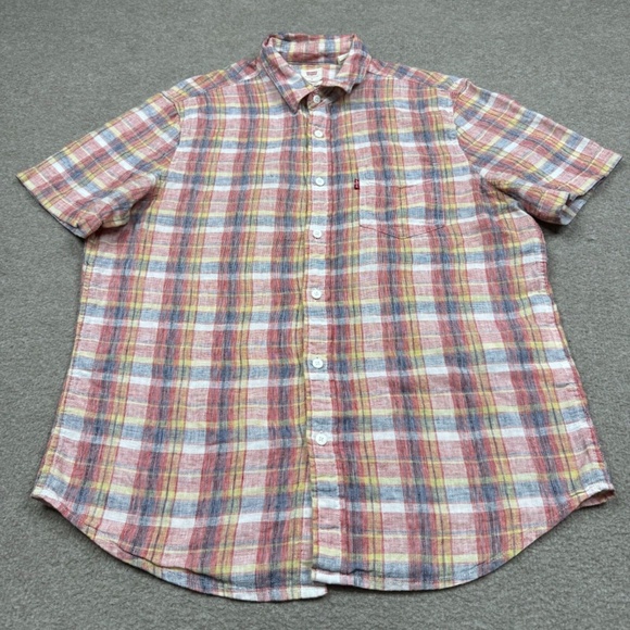 Levi's Button Up Shirt Men's Size M Multicolor Short Sleeve Plaid Wester Collar - Picture 2 of 7